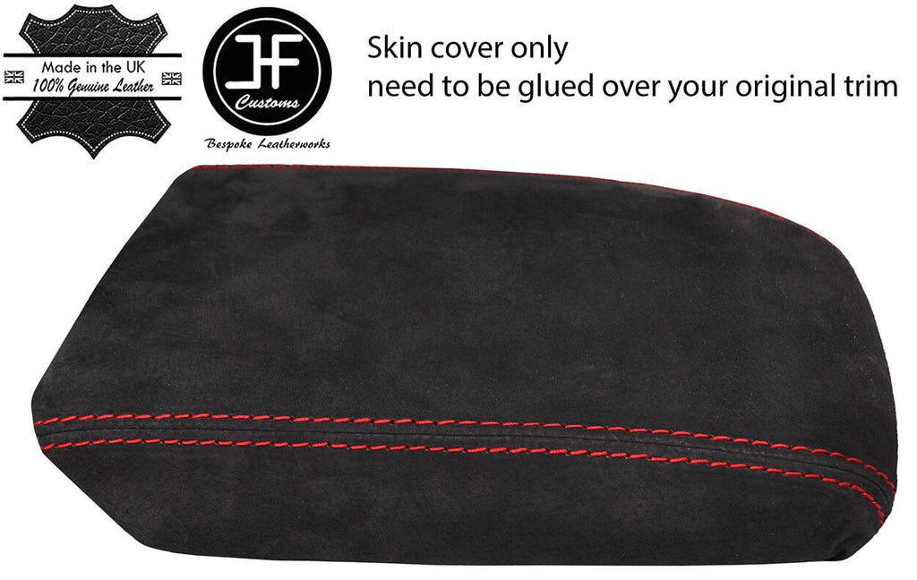 RED STITCHING REAL SUEDE ARMREST LID COVER FITS VW TIGUAN MK2 2016-2018