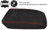 RED STITCHING REAL SUEDE ARMREST LID COVER FITS VW TIGUAN MK2 2016-2018