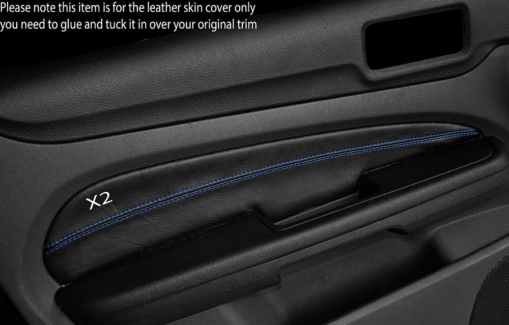 BLUE STITCH 2X FRONT DOOR CARD TRIM SKIN COVERS FITS FORD FOCUS MK3 05-08 5DR
