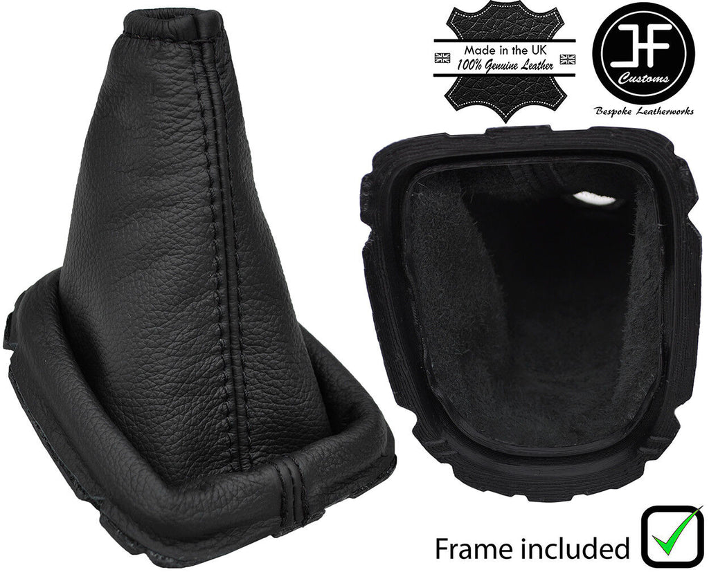 BLACK STITCH REAL LEATHER GEAR GAITER+PLASTIC FRAME FITS TOYOTA YARIS 2011-2014