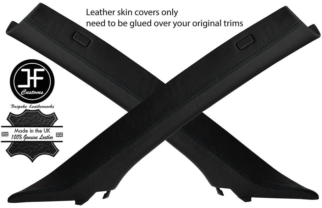 BLACK STITCH 2X A PILLAR REAL LEATHER COVERS FITS BMW X5 E53 2000-2006