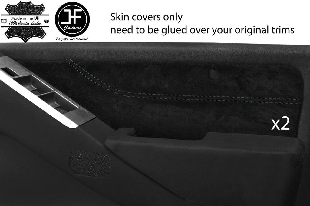 BLACK STITCH 2X FRONT DOOR CARD TRIM REAL SUEDE COVERS FOR PATHFINDER 2005-2012