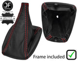 RED STITCH LEATHER GEAR GAITER+PLASTIC FRAME FITS ALFA ROMEO GIULIETTA 10-18