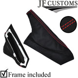 RED STITCH REAL SUEDE HANDBRAKE COVER + PLASTIC FRAME FOR CORVETTE C6 05-13