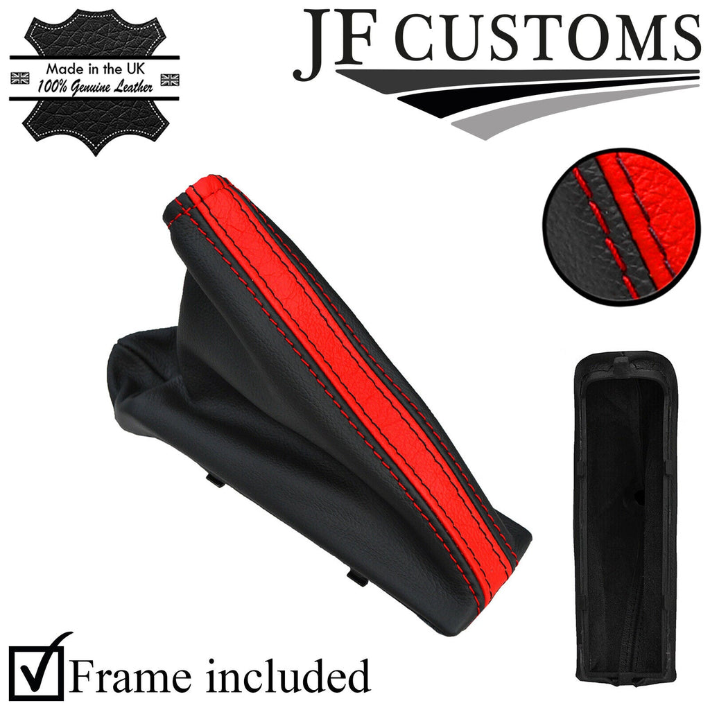 RED BLACK LEATHER HANDBRAKE + PLASTIC FRAME FITS VAUXHALL OPEL CORSA D 06-14