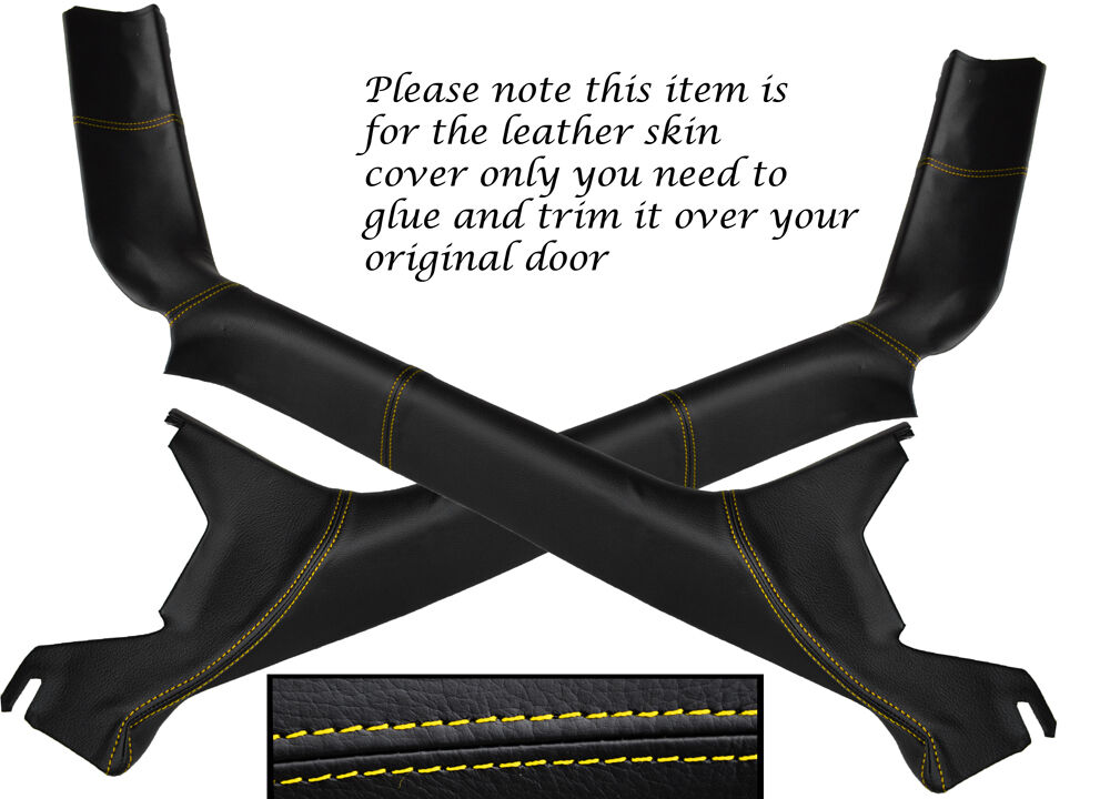 YELLOW STITCH 2X A PILLAR LEATHER COVER FITS VW T4 TRANSPORTER CAMPER 1996-2003