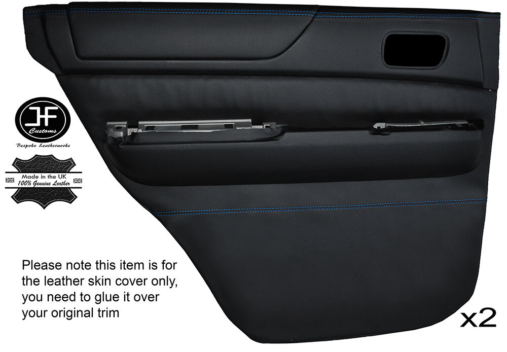 BLUE STITCH 2X REAR FULL DOOR CARD LEATHER COVERS FITS PATROL Y61 1998-2013