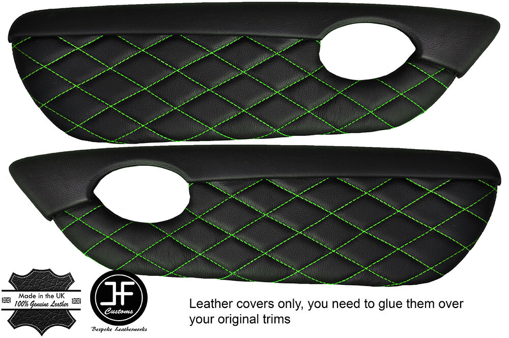 GREEN DIAMOND STITCH 2X DOOR CARD TRIM LEATHER COVERS FITS MG TF MGTF MK2 00-06
