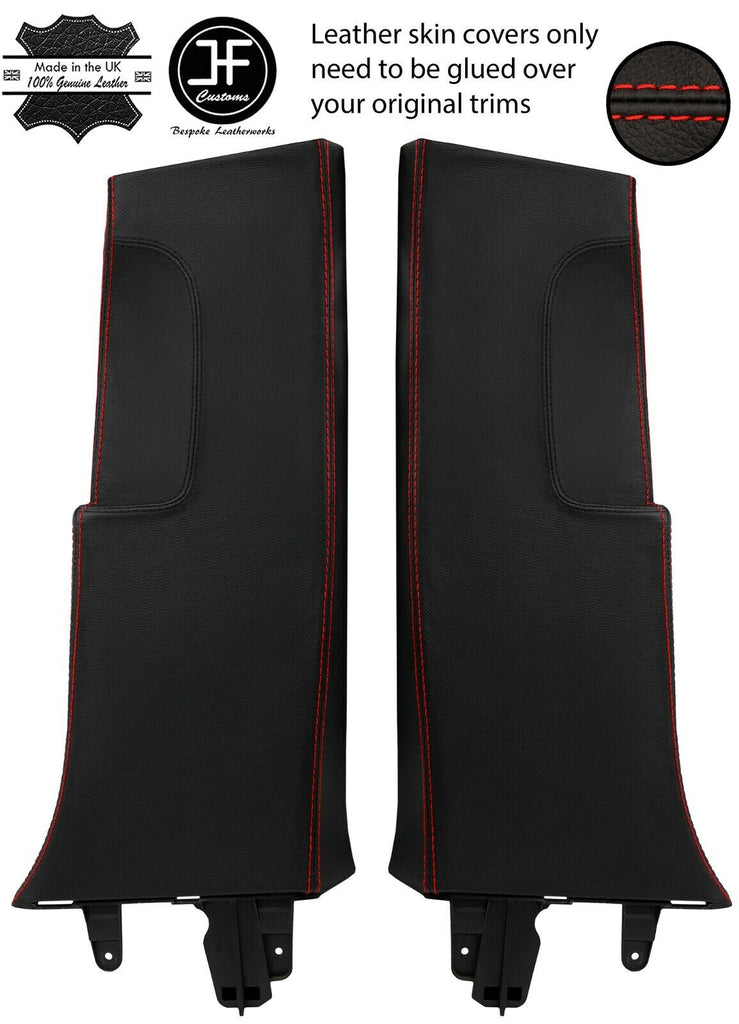 RED STITCH 2X LOWER B PILLAR LEATHER COVERS FOR SEAT LEON MK2 1P 2005-2011