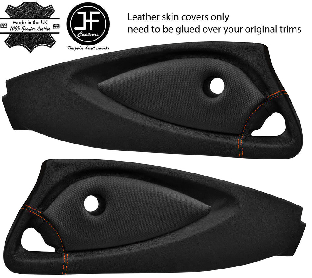 ORANGE STITCH 2X DOOR CARD LEATHER & CARBON VINYL COVER FOR LOTUS ELISE EXIGE S2