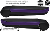 BLACK & PURPLE 2X REAL LEATHER ARMREST COVERS FITS VW T5 TRANSPORTER CARAVELLE
