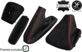 RED STITCH CARBON VINYL & SUEDE GAITER SET+PLASTIC FRAME FOR BMW E46 99-05