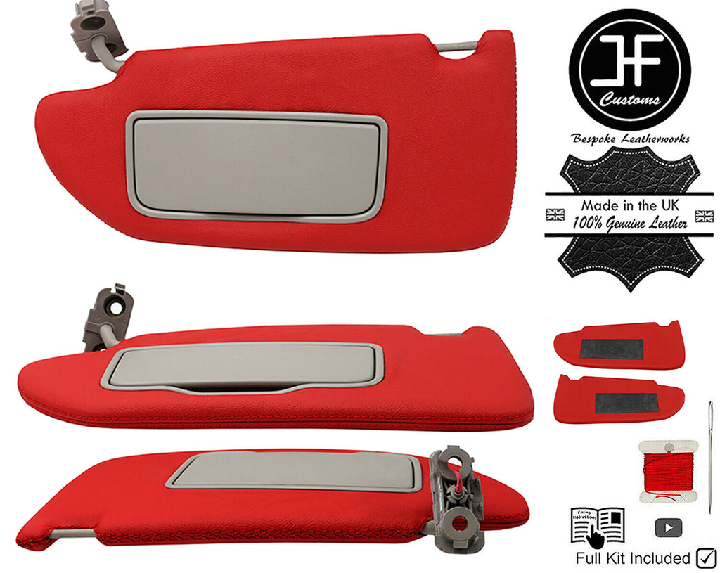 RED REAL LEATHER CROSS STITCH 2X SUN VISORS COVERS FOR VOLVO XC90 02-2014