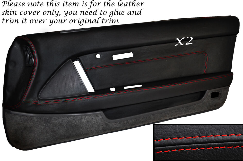 RED STITCH 2X FULL DOOR CARD LEATHER SKIN COVER FITS TOYOTA SUPRA MK3 86-93