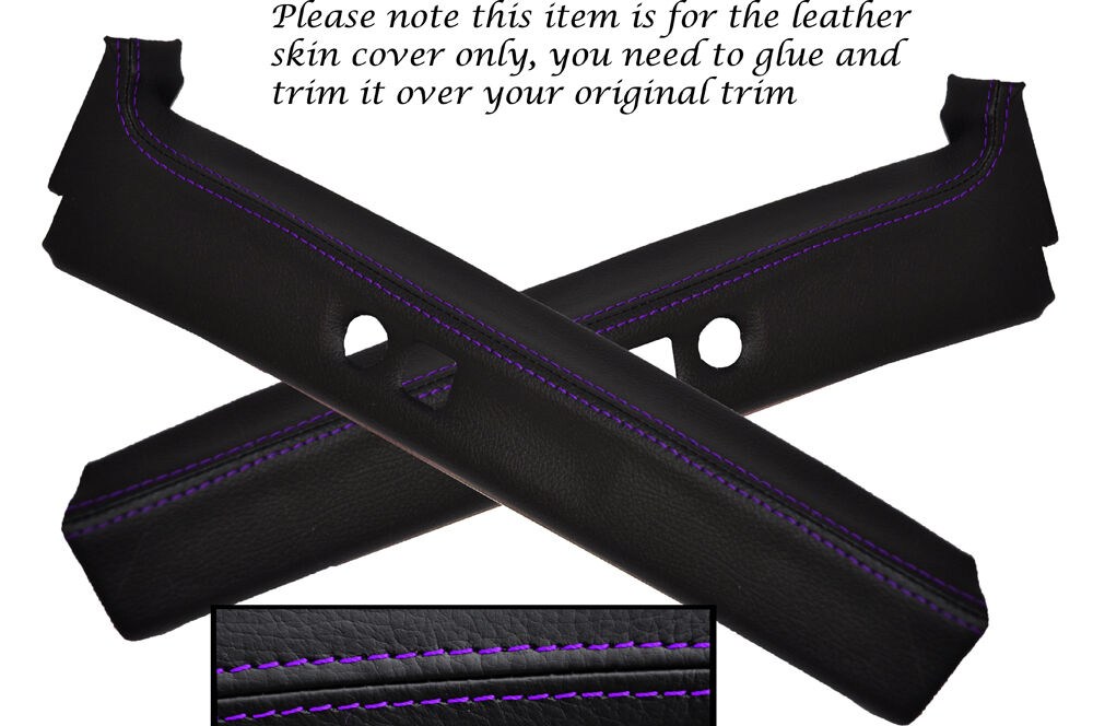 PURPLE STITCH 2X B PILLAR LEATHER SKIN COVERS FITS BMW 3 SERIES E36 COUPE 91-98