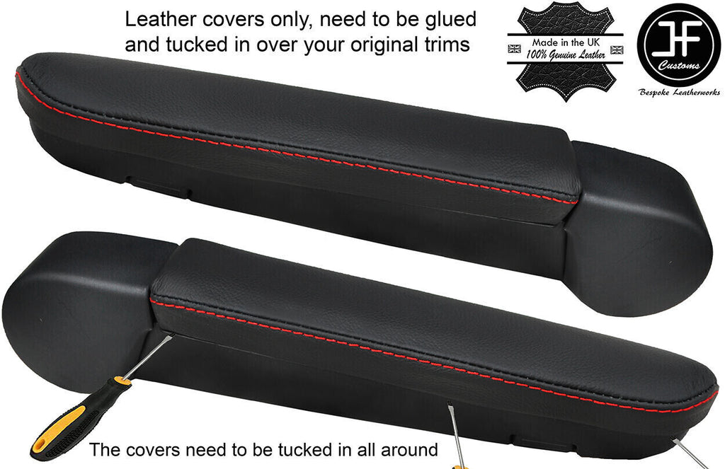 RED STITCHING 2X ARMREST LEATHER COVERS FITS VW T6 TRANSPORTER 2016-2019