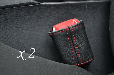 red stitch FITS TOYOTA AVENSIS 2009+ 2X FRONT SEAT BELT STALK LEATHER COVERS