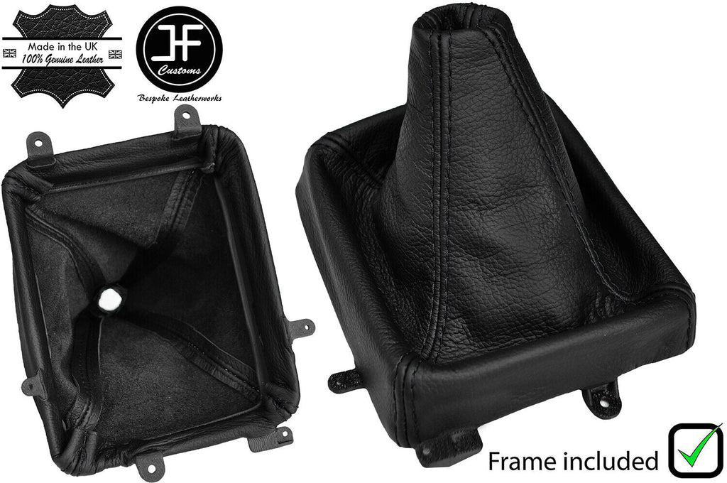 BLACK STITCH LEATHER GEAR GAITER+PLASTIC FRAME FOR MITSUBISHI SHOGUN MK4 07-19