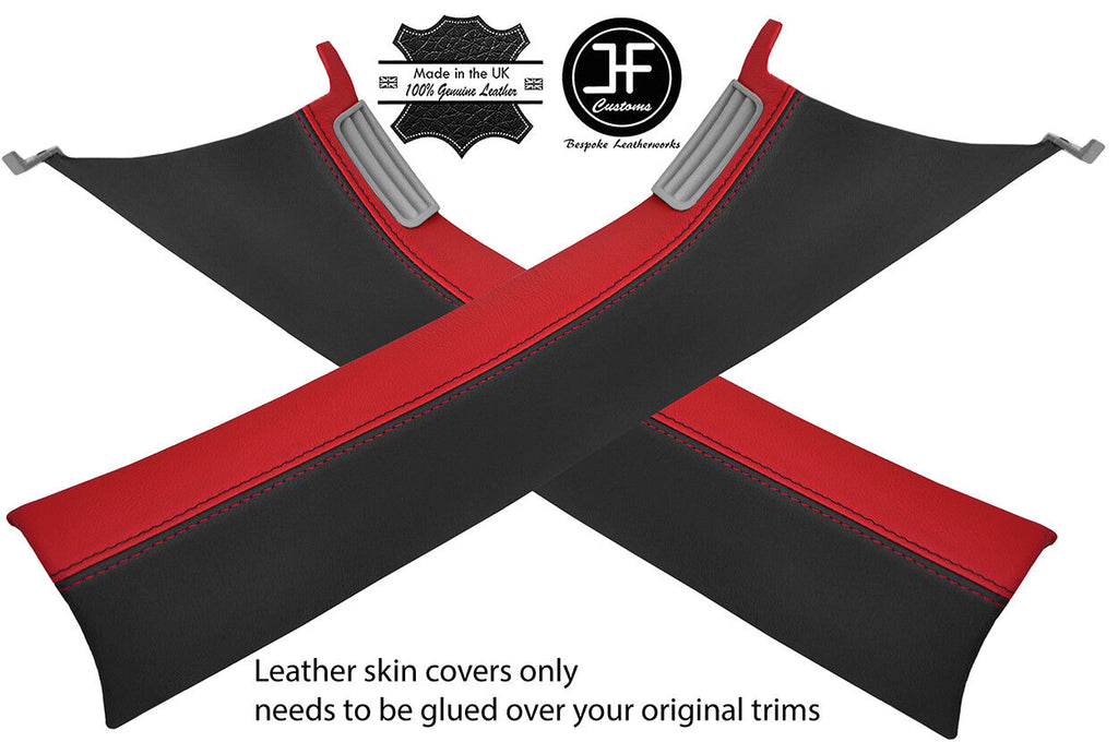 BLACK & RED REAL LEATHER 2X A PILLAR COVERS FOR VW T5 TRANSPORTER CARAVELLE