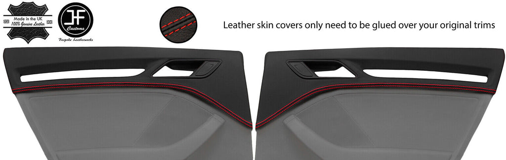 RED STITCH 2X REAR TOP DOOR CARD TRIM LEATHER COVERS FOR AUDI A3 8V 13-20 5DR