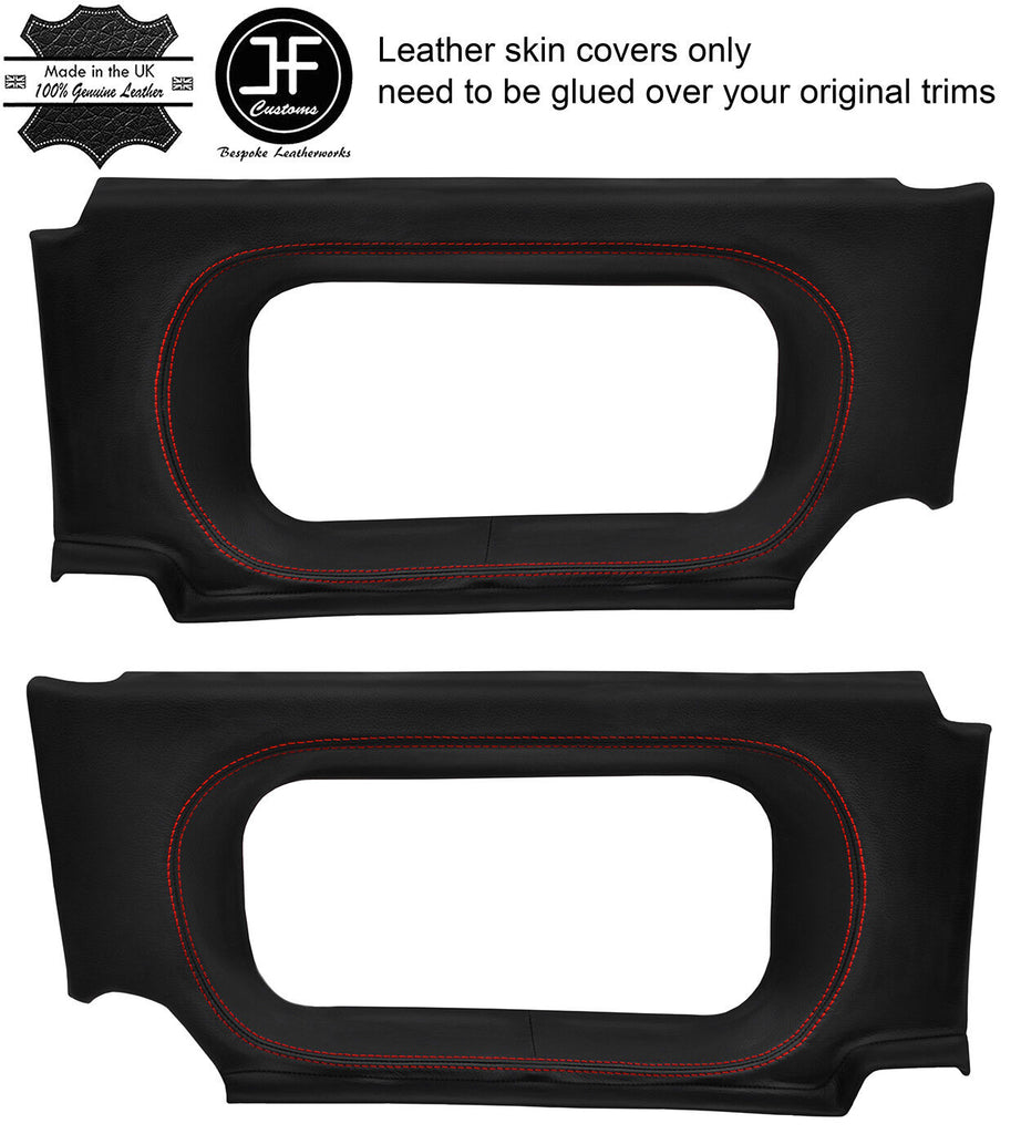 RED STITCH 2X REAR QUARTER WINDOW PANEL LEATHER COVERS FOR DEFENDER 110 CSW