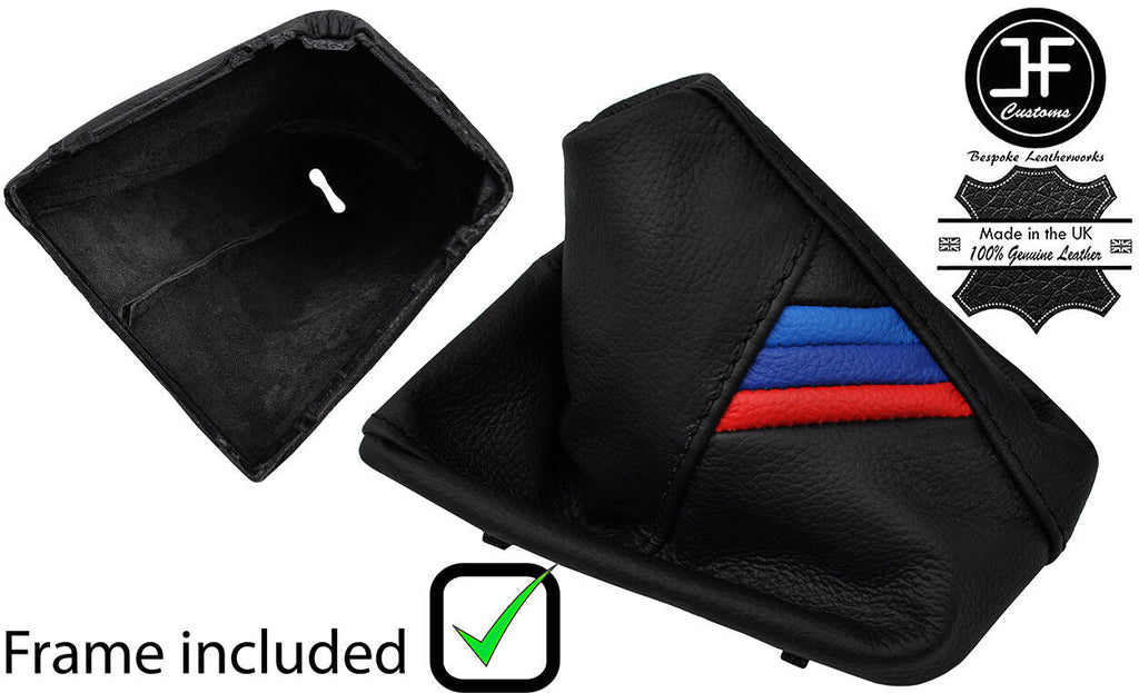 BLACK STITCH TRI STRIPE LEATHER MANUAL GEAR + PLASTIC FRAME FOR BMW X3 E83 03-10