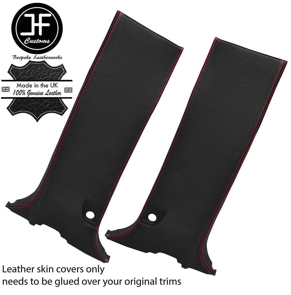 RED STITCHING 2X MID LOWER B PILLAR LEATHER COVERS FITS NAVARA D40 2006-2014