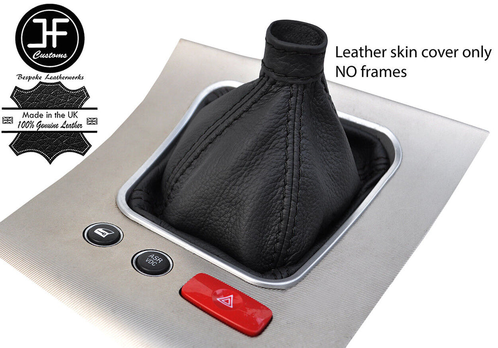 BLACK STITCH TOP GRAIN REAL LEATHER GEAR GAITER FITS ALFA ROMEO BRERA 2006-2011