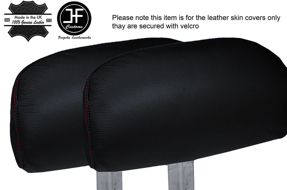 RED STITCHING 2X FRONT HEADREST LEATHER COVERS FITS FORD MUSTANG 1999-2004