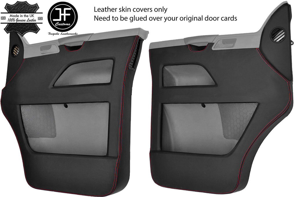 RED STITCH 2X FRONT DOOR CARD LEATHER COVERS FOR VW T5 TRANSPORTER STYLE 2
