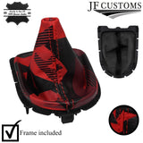 FITS FORD MUSTANG 15-19 RED STITCH UV PRINTED LEATHER GEAR GAITER + FRAME