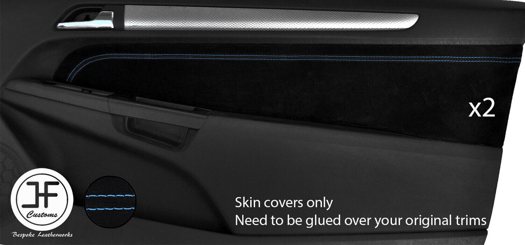 BLUE STITCH 2X DOOR CARD TRIM SUEDE COVERS FOR VAUXHALL OPEL ASTRA H MK5 3DR