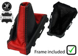 BLACK & RED LEATHER GEAR GAITER + PLASTIC FRAME FITS FORD FOCUS MK3 2012-2015