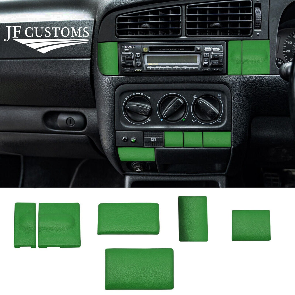 GREEN STITCH LEATHER DASHBOARD TRIM BLANK COVER SET+FRAMES FOR VW GOLF MK3