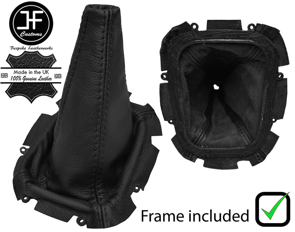 BLACK STITCH REAL LEATHER GEAR GAITER+PLASTIC FRAME FITS SUBARU IMPREZA 98-00