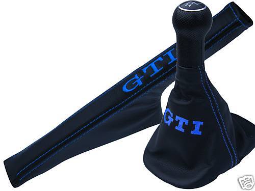 FITS VW GOLF 5 GTI MK5 JETTA BLUE STITCH GAITER+HANDBRAKE CUSTOM NEW MADE IN UK