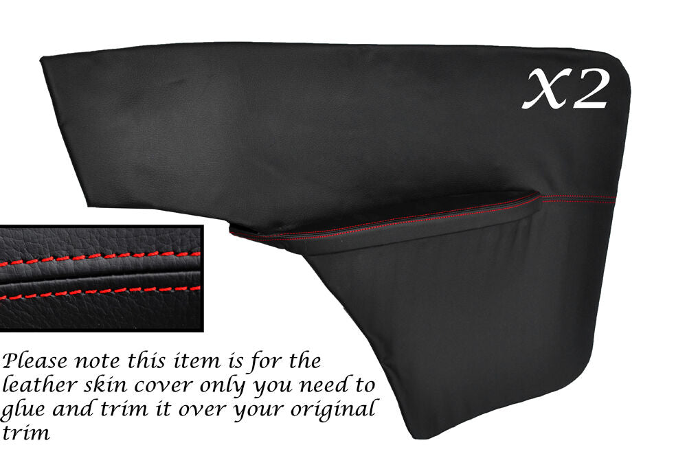 RED STITCH 2X REAR DOOR CARDS LEATHER COVERS FITS MORRIS MINOR 1000 55-71