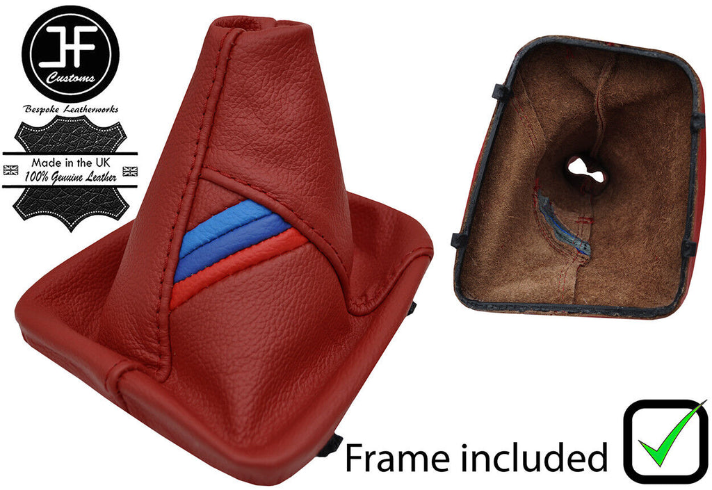 TANIN RED REAL LEATHER TRI STRIPES GEAR+PLASTIC FRAME FOR BMW E46 3 SERIES 99-05