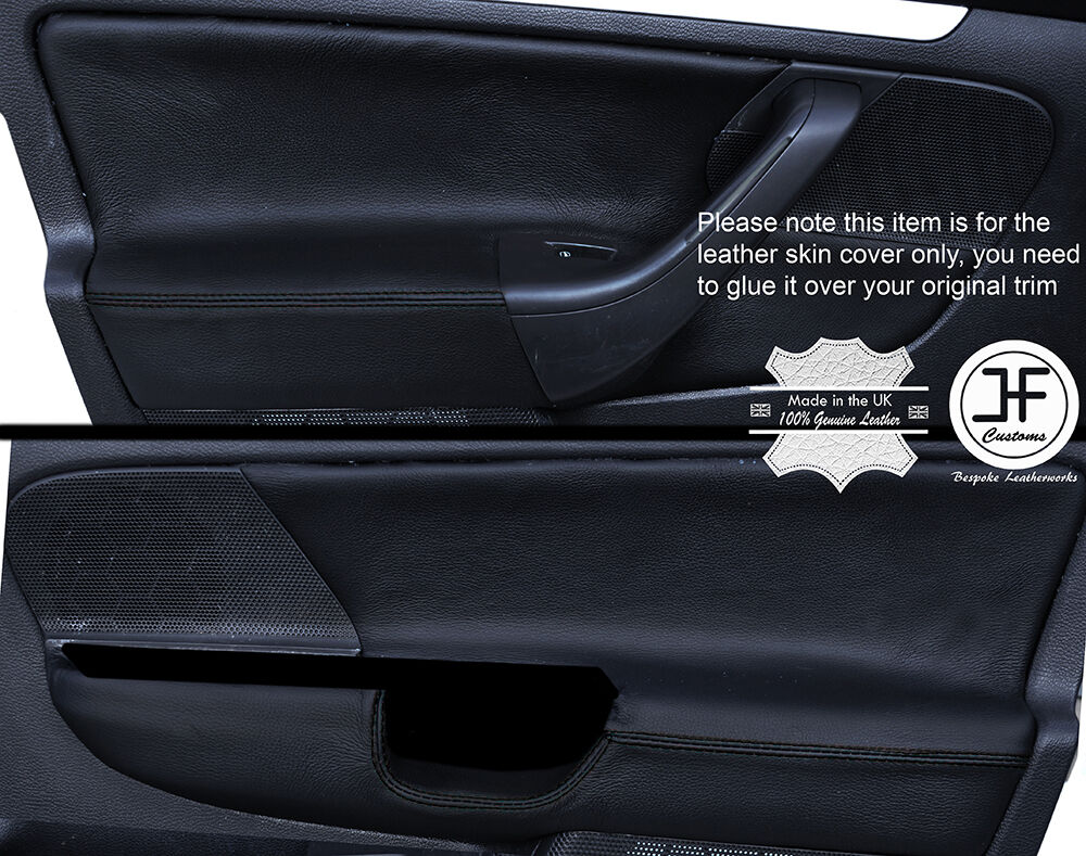 BLACK STICH 2X FRONT DOOR CARD TRIM LEATHER COVERS FITS VW GOLF MK5 04-09 5DR