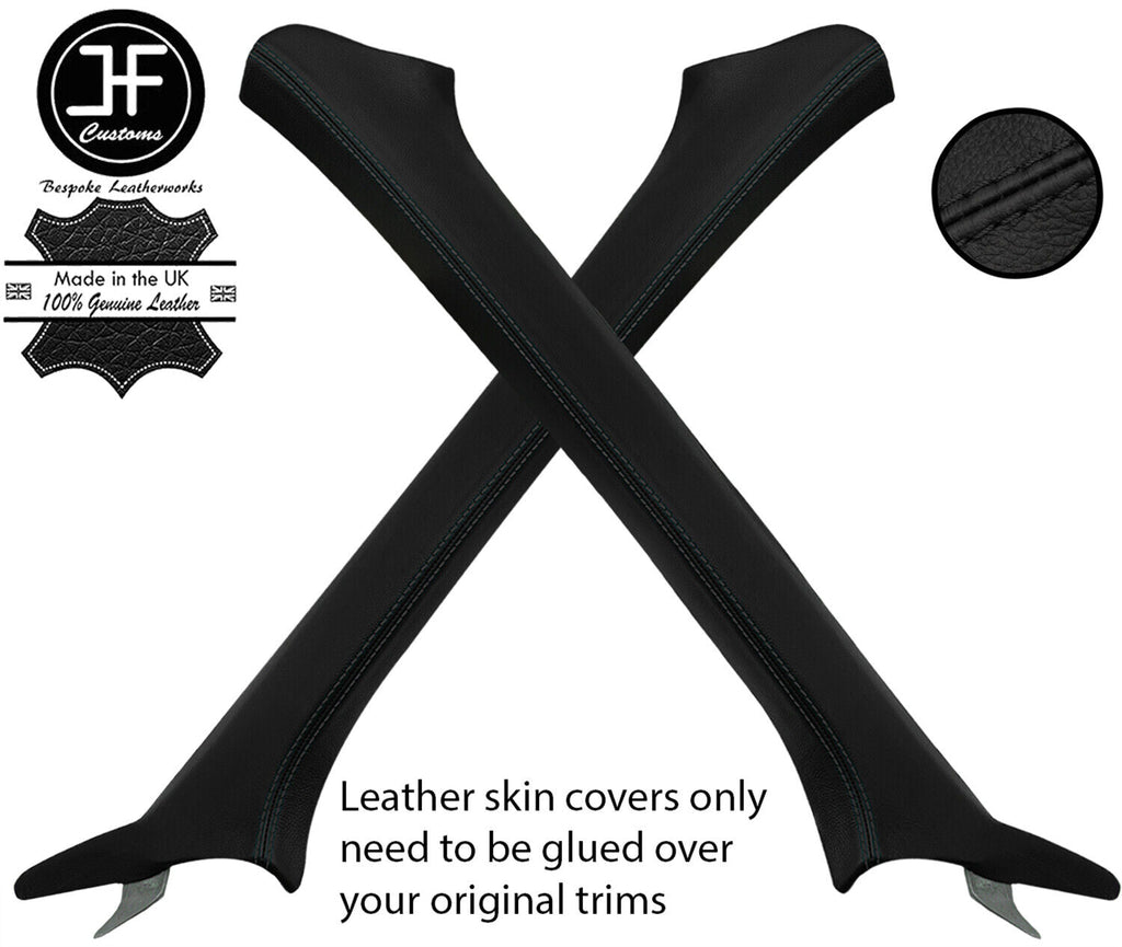 BLACK STITCH 2X A PILLAR REAL LEATHER COVERS FITS SUBARU IMPREZA WRX STI 05-07
