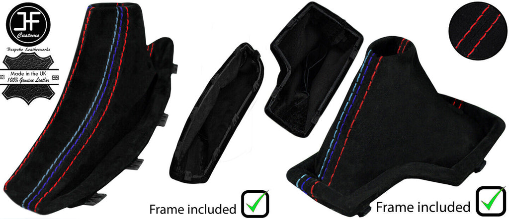 RED & TRI STITCH SUEDE AUTOMATIC GAITER SET+PLASTIC FRAME FOR BMW X3 E83 03-10