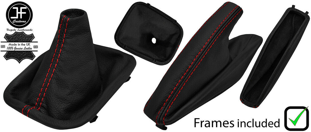RED STITCH LEATHER MANUAL GAITER SET+PLASTIC FRAME FOR BMW 5 SERIES E34 87-97