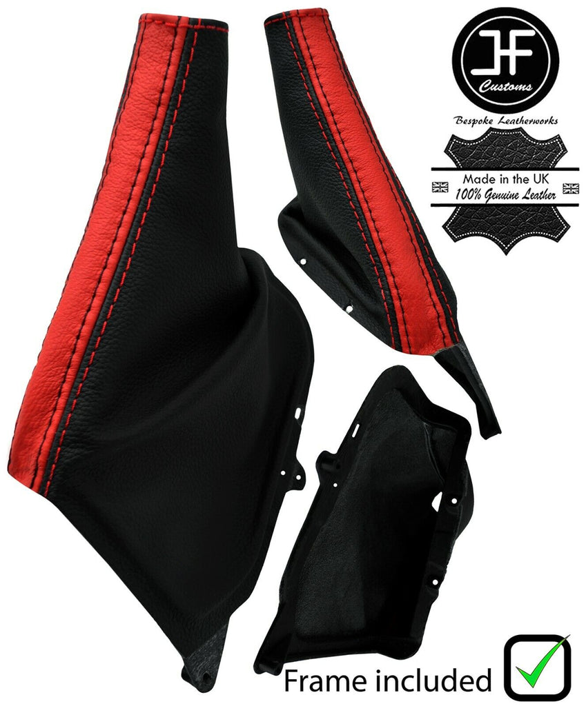BLACK RED STRIPE LTHR HANDBRAKE GAITER+FRAME FOR TOYOTA JZX 100 CHASER 96-00