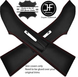 RED STITCH LEATHER 2X UPPER B PILLAR COVERS FITS VW T6 TRANSPORTER 2016-2019