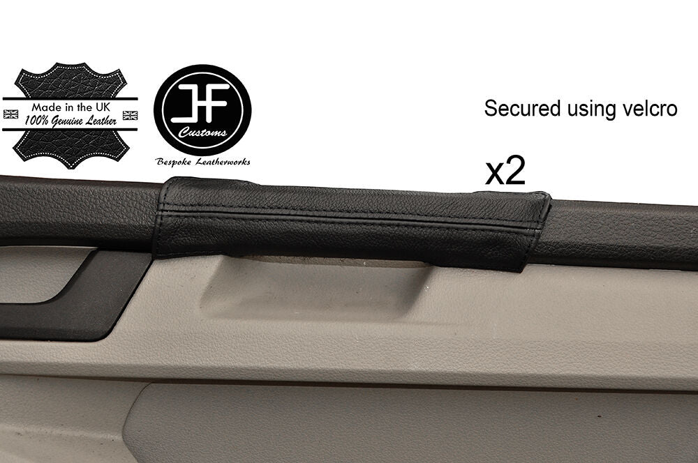 BLACK STITCH 2X DOOR HANDLE LEATHER COVERS FITS VW T6 TRANSPORTER 2015-2017