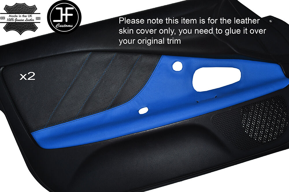 BLACK PERFORATED & BLUE LEATHER 2X DOOR CARD TRIM COVER FITS HONDA S2000 99-03