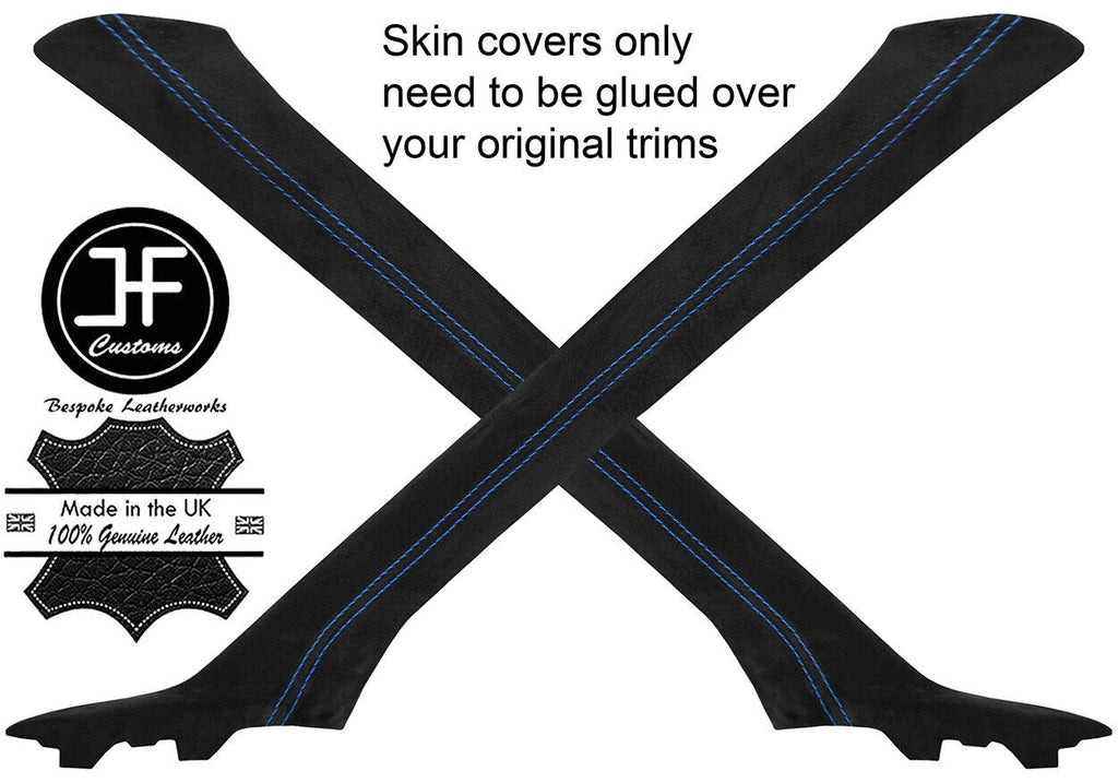 BLUE STITCH 2X A PILLAR SUEDE COVERS FITS FORD TRANSIT MK7 06-13 STYLE 2