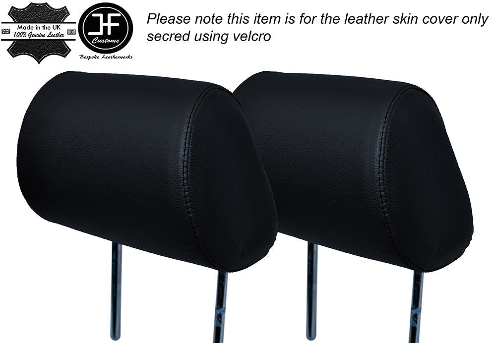 BLACK STITCH 2X FRONT HEADREST LEATHER SKIN COVER FITS NISSAN NAVARA D40 05-13