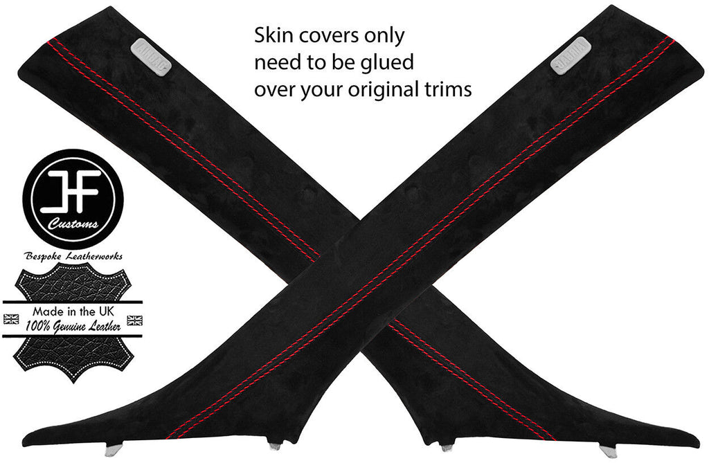 RED STITCH 2X A PILLAR SUEDE COVERS FOR BMW 6 SERIES E63 COUPE 2004-2010