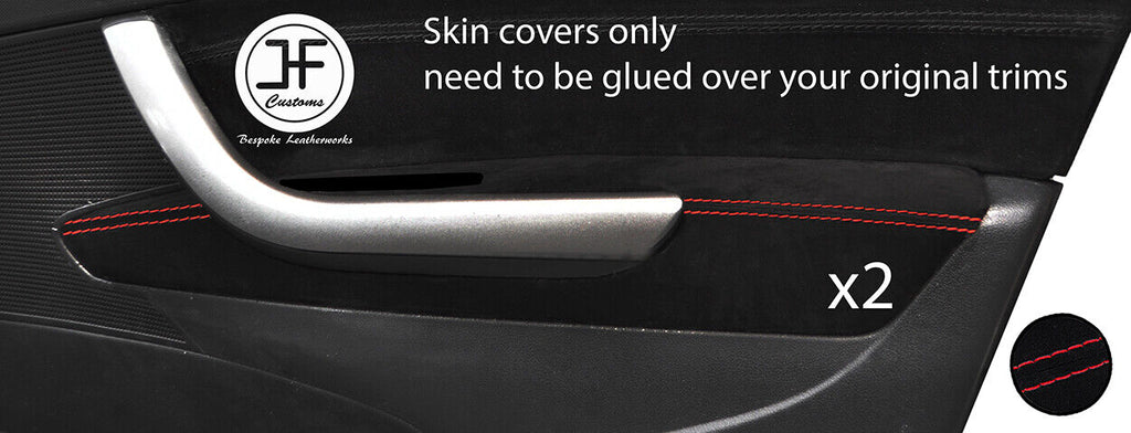 RED STITCH 2X FRONT DOOR ARMREST SUEDE COVER FOR PEUGEOT 308 07-12 5 DOOR